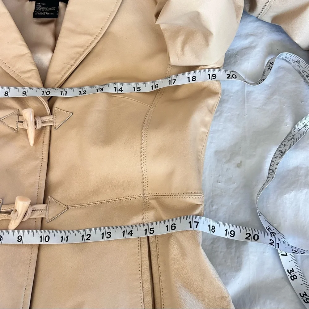 Vintage Y2K Terry Lewis Leather Trench Coat Cream Toggle Buttons Women's S